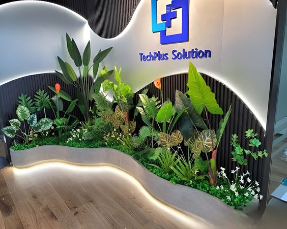 mẫu ý tưởng trang trí văn phòng từ cây lá nhân tạo đẹp, sang trọng - DVN tổng kho hoa lụa 10