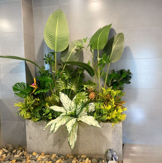 mẫu ý tưởng trang trí văn phòng từ cây lá nhân tạo đẹp, sang trọng - DVN tổng kho hoa lụa 3