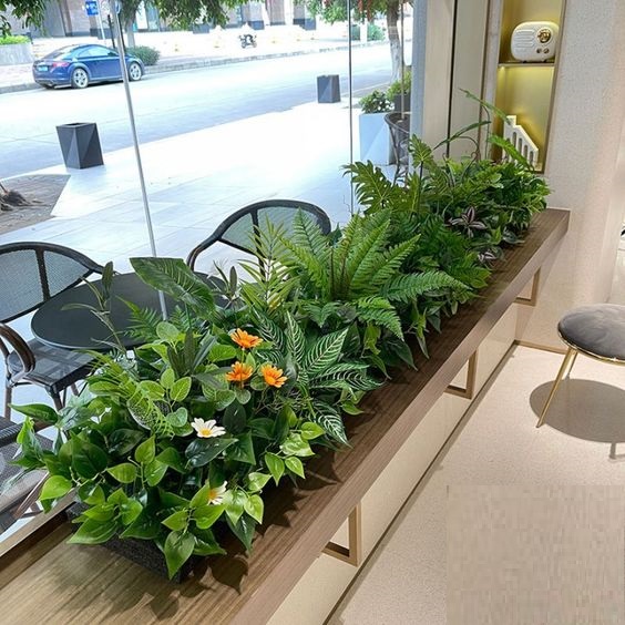 mẫu ý tưởng trang trí văn phòng từ cây lá nhân tạo đẹp, sang trọng - DVN tổng kho hoa lụa 1