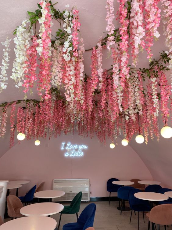 mẫu decor quán cà phê cửa hàng từ anh đào, anh đào chùm - DVN tông kho hoa lụa 3