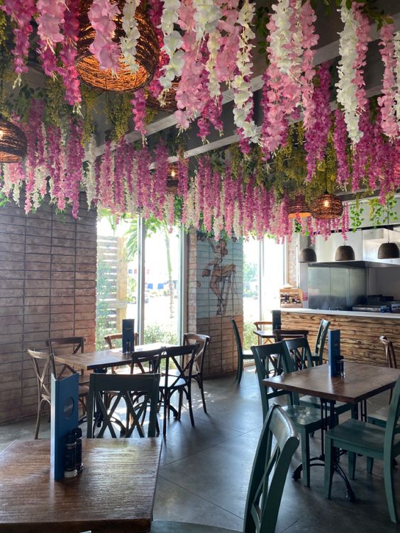 mẫu decor quán cà phê cửa hàng từ anh đào, anh đào chùm - DVN tông kho hoa lụa 7