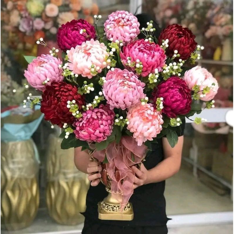 ứng dụng cúc mẫu đơn nhân tạo decor cắm bình giá rẻ - DVn tổng kho hoa lụa 3